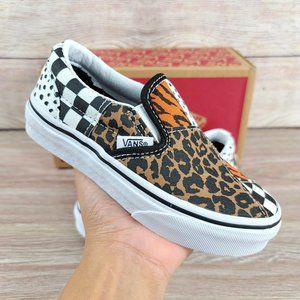 NEW Vans Classic Slip On Dalmation Little Girls Kids Size 12 Multi Patch Shoes